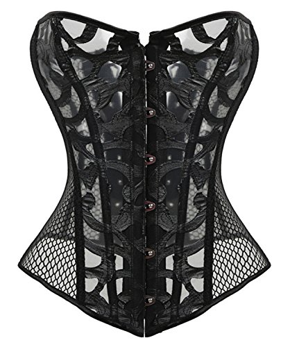 Mesh Overbust Corset Bustier Plus Size Body Shapewear Sexy Waist Cincher for Weight Loss Black 3XL/Waist:34-36inch US Size 14-16