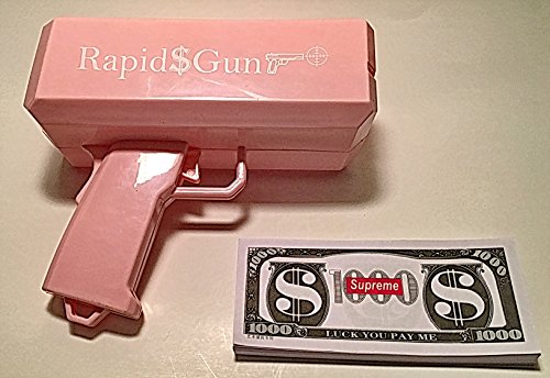 Rapid$Gun Money Gun - Make it Rain Real Money Dispenser - Supreme Dollar Shooter - Paper Money Spray + 200 Prop Money + 2 Sets of Battery (Total 4 AA) Free Included (1, Pink)