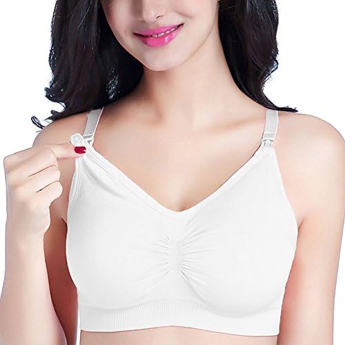 Ayselven Womens Soft Seamless Maternity Nursing Bra Wireless Breastfeeding Bra(XL, White)