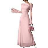 GORGLITTER Women's Mesh Sheer Bell Long Sleeve Maxi Dress Prom Wedding Guest Dress Slip Party Cocktail Slimming Dresses