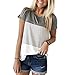 YunJey Short Sleeve and Long Sleeve Round Neck Triple Color Block Stripe T-Shirt Casual Blouse Grey
