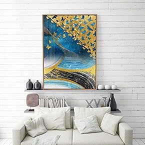 Framed Canvas Home Artwork Decoration Golden Abstract Style Canvas Wall Art for Living Room, Bedroom - 16x24 inches
