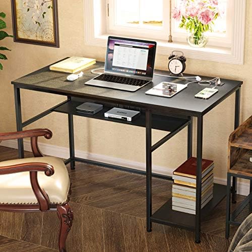 Rolanstar Computer Desk with Power Outlets, 47"/55" Office Desk with 2 Storage Shelves with Corner Protectors, Study Table, Workstation,Business Style, Stable Metal Frame, RTB00D-BL120-1 5 Rolanstar Computer Desk with Power Outlets, 47"/55" Office Desk with 2 Storage Shelves with Corner Protectors, Study Table, Workstation,Business Style, Stable Metal Frame, RTB00D-BL120-1