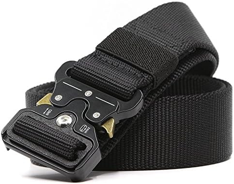 Nylon Belt for Men Black CQB Military Style Tactical Belts, 1.7" Wide Heavy Duty MOLLE Riggers belt Police Combat EDC Gear Men's Rescue Rigger Waistbelt with Quick-release Buckle for Outdoor Hunting,