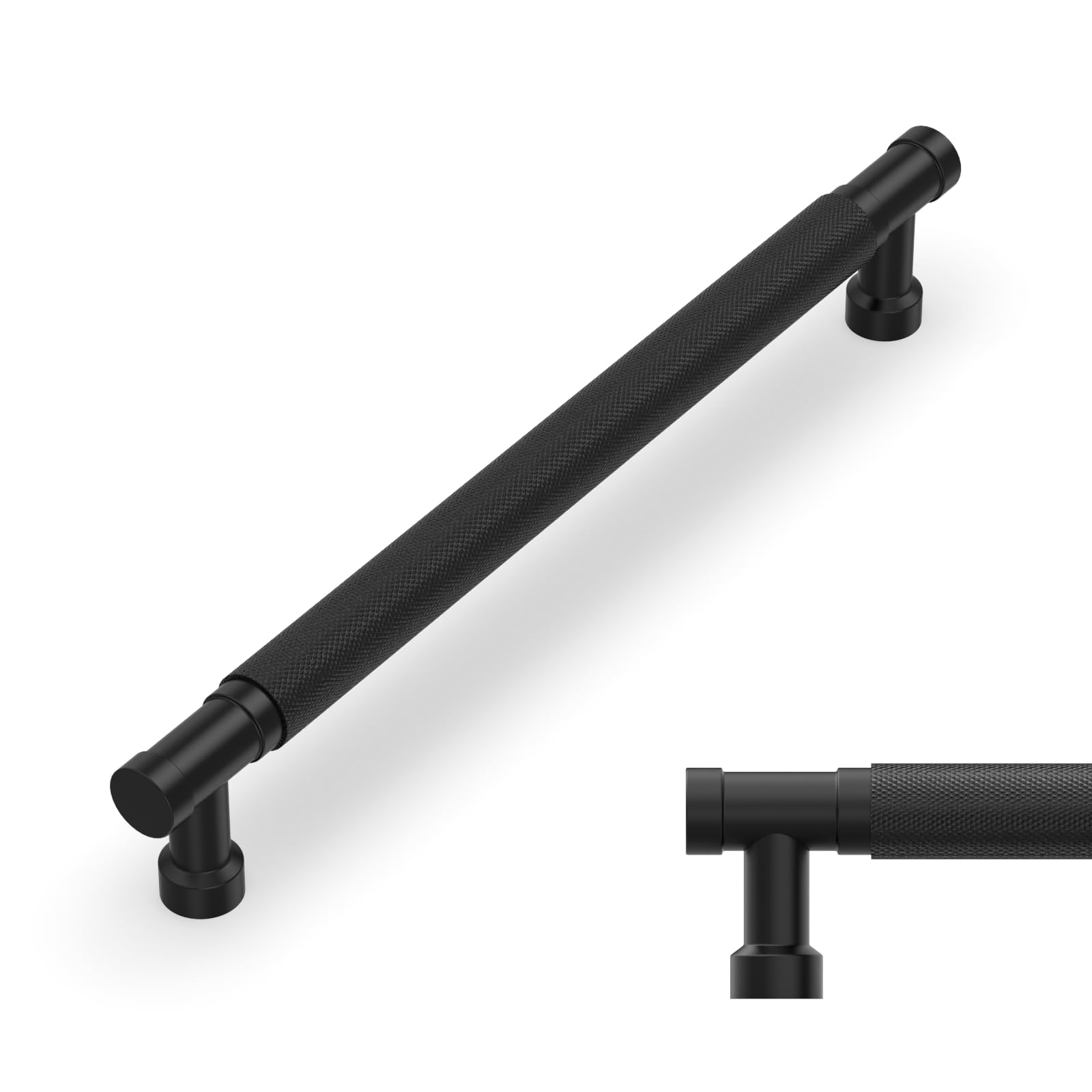 Amerdeco 10 Pack 7.5 Inch(192mm) Matte Black Cabinet Pulls Knurled Kitchen Cabinet Handles, Cabinet Pulls Kitchen Cabinet Hardware for Cupboard Drawer Pulls AM028