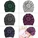 ISHOWDEAL 5PCS Baby Hat with Bow Baby Caps Cotton Hat Turban Headband for Newborn Toddler and Children Suitable for Baby 12-24 months,Black,purple,navy Blue,gray,dark Green, 7.7x0.79 in