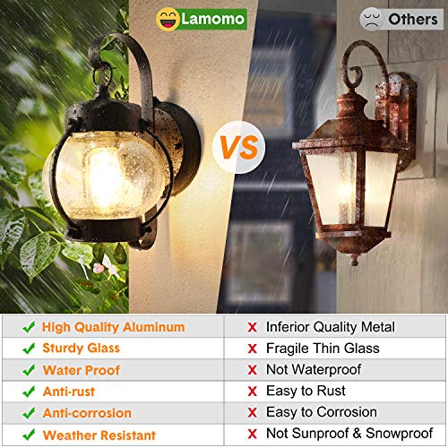Dusk to Dawn Sensor Wall Lantern Outdoor Light Fixture Black Sconce Porch Light with E26 Base Socket, Anti-Rust Seeded Glass Waterproof Matte Black Wall Lamp for Garden, Garage