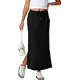 Gumipy Maxi Skirts for Women High Waisted Drawstring Long Skirts Fall Fashion Side Slit Skirt Casual Athletic Sweat Skirt