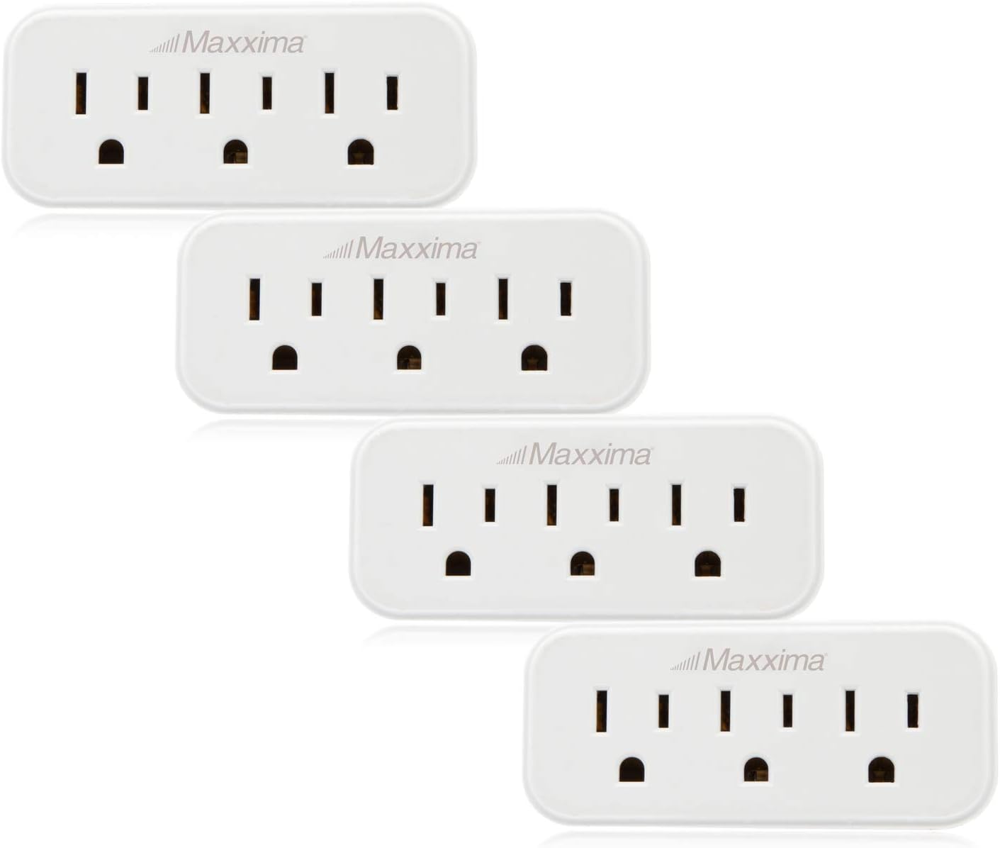 Maxxima 3 Grounded Multi Outlet Adaptor Wall Plug, Turn one outlet into 3 (Pack of 4) - - 