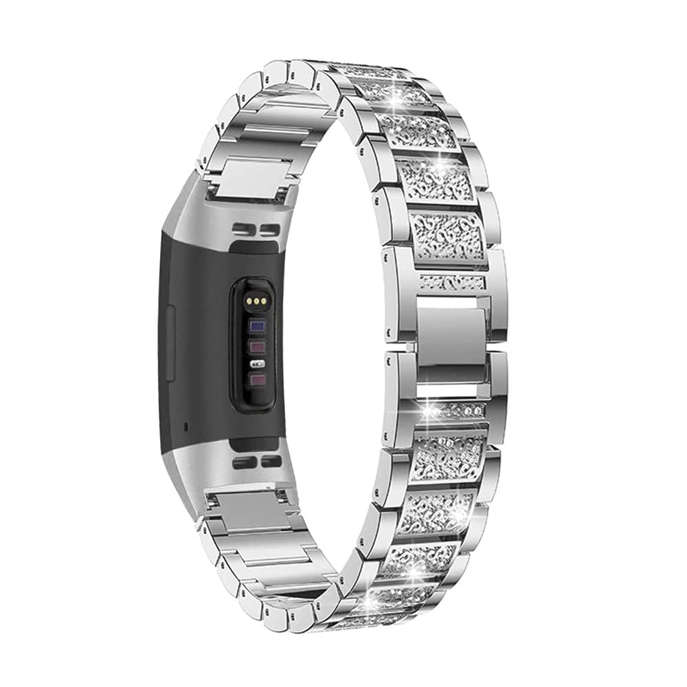 AISPORTS Compatible with Fitbit Charge 3/4 Strap for Women, Crystal Bling Glitter Diamond Jewelry Adjustable Sport Wristband Metal Bracelet Replacement Strap for Fitbit Charge 3/4 Fitness Tracker