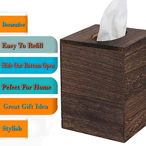 JOYOHOME Wooden Tissue Box Cover with Slide-Out Bottom Panel Square Farmhouse Tissue Box Holders Decorative Facial tissues Cube Box Holder for Bathroom, Bedroom, Dinner Table, Office