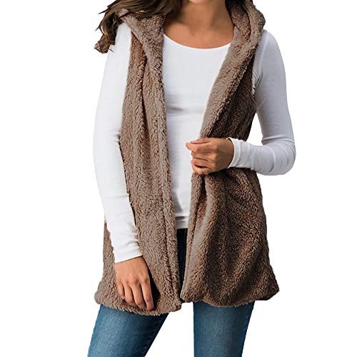 Orangeskycn Women Winter Warm Faux Fur Solid Hooded Outwear Sleeveless Vest Waistcoat