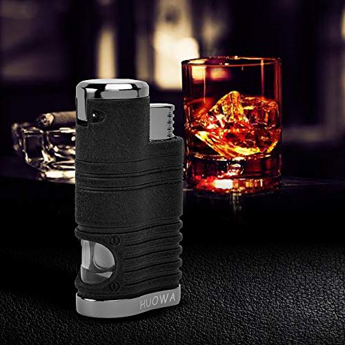 HUOWA 4 Jet Torch Lighter with Cigar Punch Cutter Tool and Gas Window, Strong Turbo Quadruple Red Flame Butane Refillable Gadgets for Men Gift Ideas - Thumbnail 4