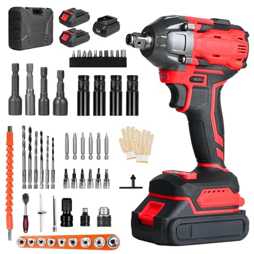 Trailabo Chave de Impacto Elétrica 48V com 2 Bateria, 55 Peças, Alta Velocidade Até 3000 RPM, Furadeira de Impacto Multiuso de 600N com Cabo de Borracha e Carregador, Parafusadeira e Furadeira