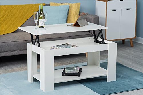 Furnituremaxi Modern Lift Up Top Coffee Table with Storage & Shelf - Oak Walnut White Black (White)