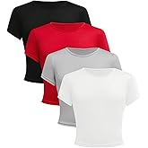 RoseSeek Girl's 4 Pack Slim Fit Crop Tops Short Sleeve Crewneck Summer Shirts Tops Basic Layer Tees