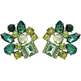 Art Deco Antique Retro Vintage Style Dark Hunter Emerald Peridot Lime Olive Green Rhinestone Bridal Bridesmaid Wedding Prom Cluster Earrings