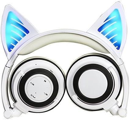 Headphones with Bluetooth &Microphone Wireless/Wired Over Ear Cat Ear Headphones Flashing Glowing Headphones Foldable with LED Flash light for iPhone 7/6S/iPad,Android,Mp3,Mp4 player,Gifts for kids.