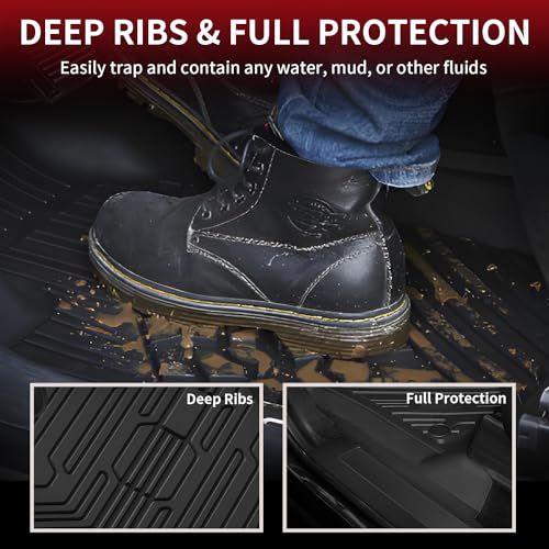 LASFIT Floor Mats for Ford F250/F350/F450/F550 2017-2024 2025 2026 Super Duty (Bucket Seat) Crew Cab w/Fold-Flat Storage Carpet Floor, All Weather TPE Floor Liner for F-250/F-350 Car Mats, Black