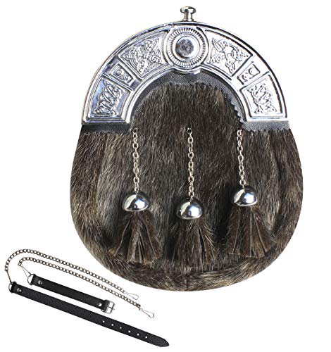 ukshopsite Leather sporran scottish highland wear celtic chain belt kilt accessories (Silver-Cantle)