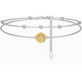 LWXIE Diamond Sunflower Bracelet 925 Sterling Silver Sunflower Bracelet Gift for Women Mom Wife,7"+2"