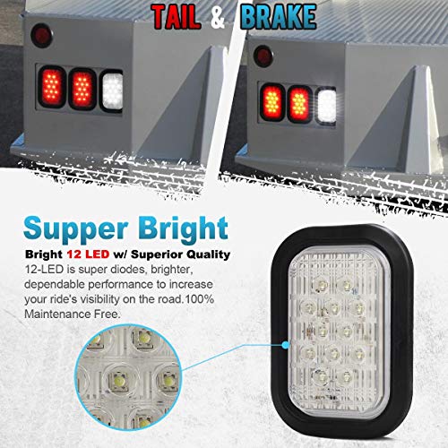 Partsam 2 x 12 LED Truck Trailer Stop Turn Tail Reverse Backup Lights White 5"x3" Flush Mount 12V Sealed, 5x3 Rectangle Rectangular Led White Back-up Tail Lights Grommet Mount - Thumbnail 2