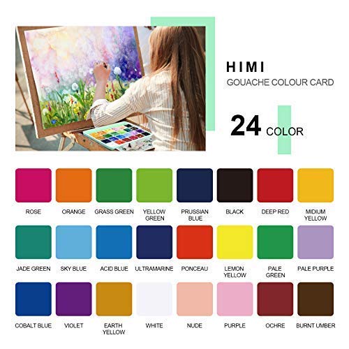 HIMI Gouache Paint Set, 24 Colors x 30ml Unique Jelly Cup Design, Portable Case with Palette, Non Toxic Paints for Artist, Hobby Painters & Kids, Ideal for Canvas Painting for Novelty Gift (Green)
