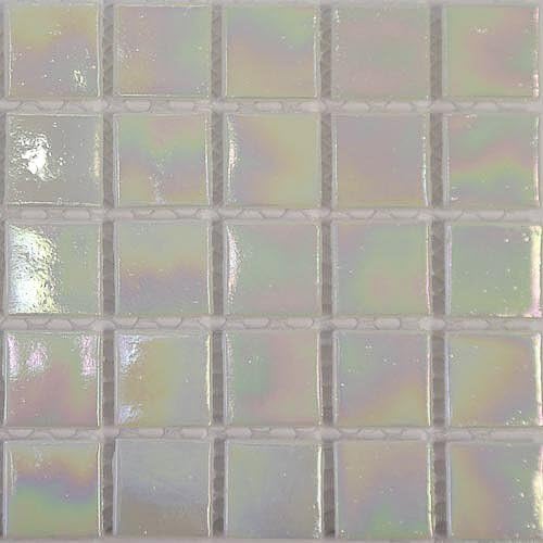 Lustre 2cm x 2cm Iridescent vitreous Glass Tiles - Strip of 75 Tiles (White)