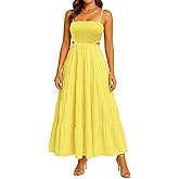 Womens Spaghetti Strap Sundress Casual Summer Long Maxi Dress Smocked A Line Swing Cocktail Party Vacation Dresses
