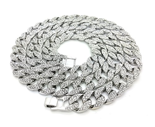 Mens Iced Out Hip Hop Silver CZ Miami Cuban Link Chain 8
