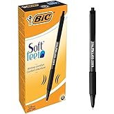 BIC Soft Feel Black Retractable Ballpoint Pens, Medium Point (1.0 mm), 12-Count Pack, Black Pens With Soft-Touch Comfort Grip