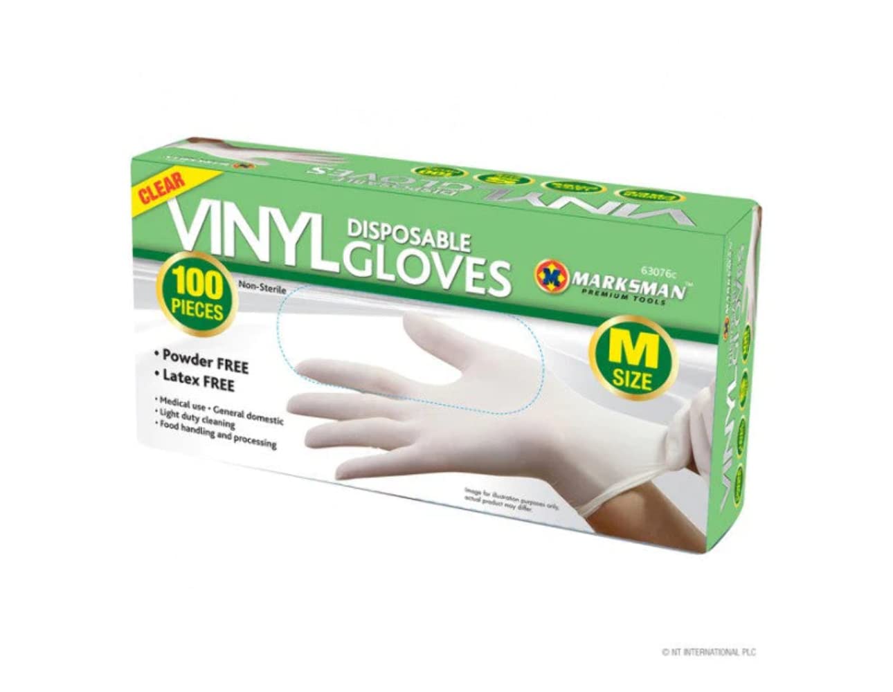 Marksman Powder Free Vinyl Disposable Gloves, Medium 100 pieces