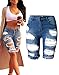Tribear Women's Summer Ripped Hole High Waist Casual Short Jeans 42(US10,Blue)