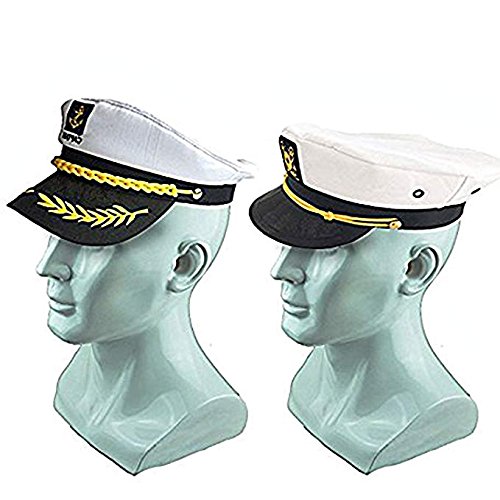 Boat Captain Hat, Sailor Hat Embroidery Boat Ship Sailor Hats with Brooch Sea Cap Navy Costume Accessory, 3PCS