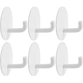 suiwotin 6pcs Self Adhesive Wall Hooks, Towel Hooks for Hanging | White, Round, Stainless Steel, Heavy Duty Utility Hooks for Bedroom, Kitchen, Bathroom
