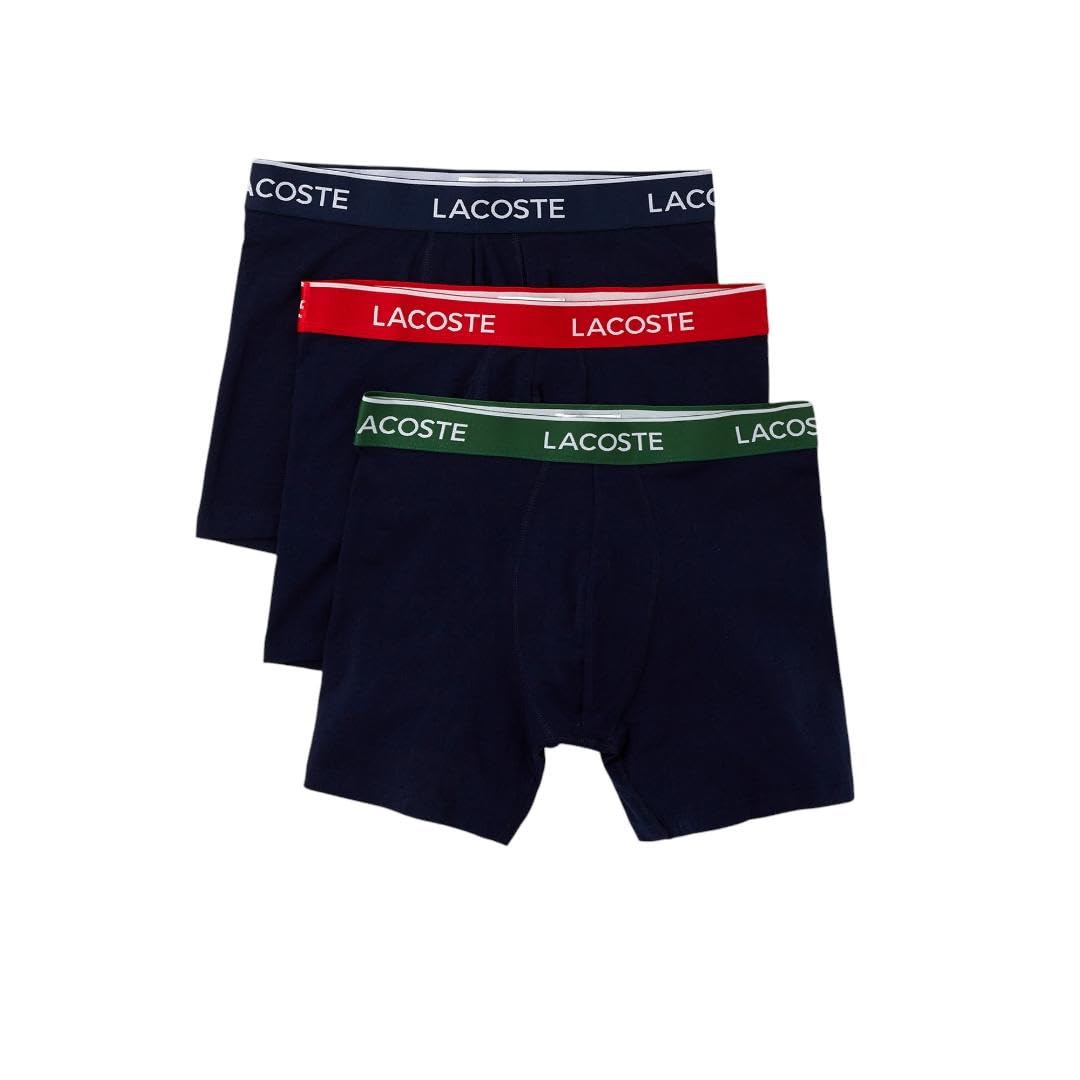 Lacoste Men's Cotton Stretch Essentials Boxer Briefs, 3-Pack, Navy Blue/Green/Red/Navy, Small Image
