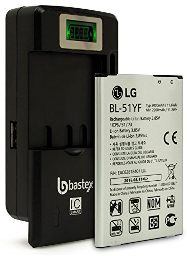 LG BL-51YF 3000mAh OEM Standard Li-Ion Extended Battery for LG G4 Phone Non Retail Package(Certified Refurbished) Plus One (1) Bastex External Dock LCD Battery Charger
