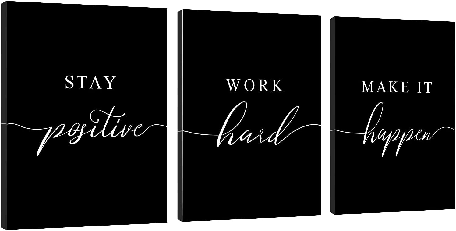Wall Décor - Framed Canvas Wall Art Positive Quote, Black Large Poster, Positive Motivational Set of 3 Prints,Stay Positive Prints, Inspirational Wall Art Prints, Office Wall Decor Art (E-3pcs,12x16inchx3pcs)