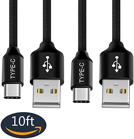 USB Type C Cable, blueqa USB C Cable (2 Pack 10f) Nylon Braided Fast Charger Cord for Samsung Galaxy Note8,S8,S8 Plus,LG G6 G5,Google Pixel XL,Nintendo Switch,Nexus 6P,Macbook12"OnePlus2 (black)