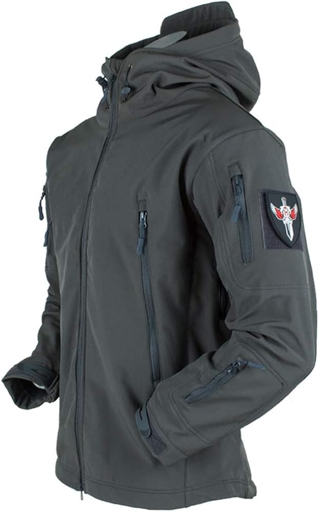 TACVASEN Mens Tactical Concealed Hooded Softshell Fleece Military