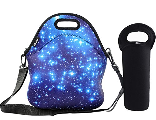 Shubb Large Lunch Totes Set, Neoprene Lunch Boxes Snack Gourmet Bags Cooler with Strap for Women Men Kids - Blue Galaxy