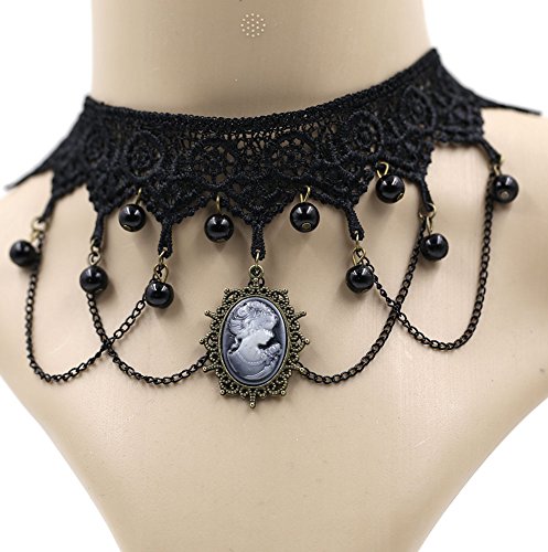 Eternity J. Elegant Vintage Princess Lace Gothic Necklace Victorian Lolita Choker Pendant Vampire Chain (Black5)