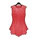 OFTEN Women's Sexy Chic Lace Shirt Fashion Sleeveless Blouse Tops,Red,Small