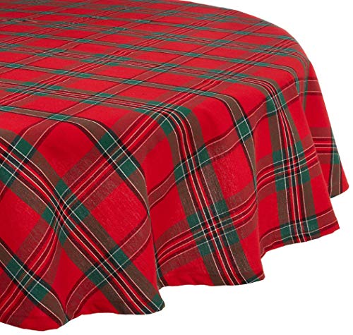 DII Holiday Plaid Round Tablecloth, 100% Cotton with 1/2" Hem for Holiday, Family Gatherings, & Christmas Dinner (70" - Seats 4 to 6)