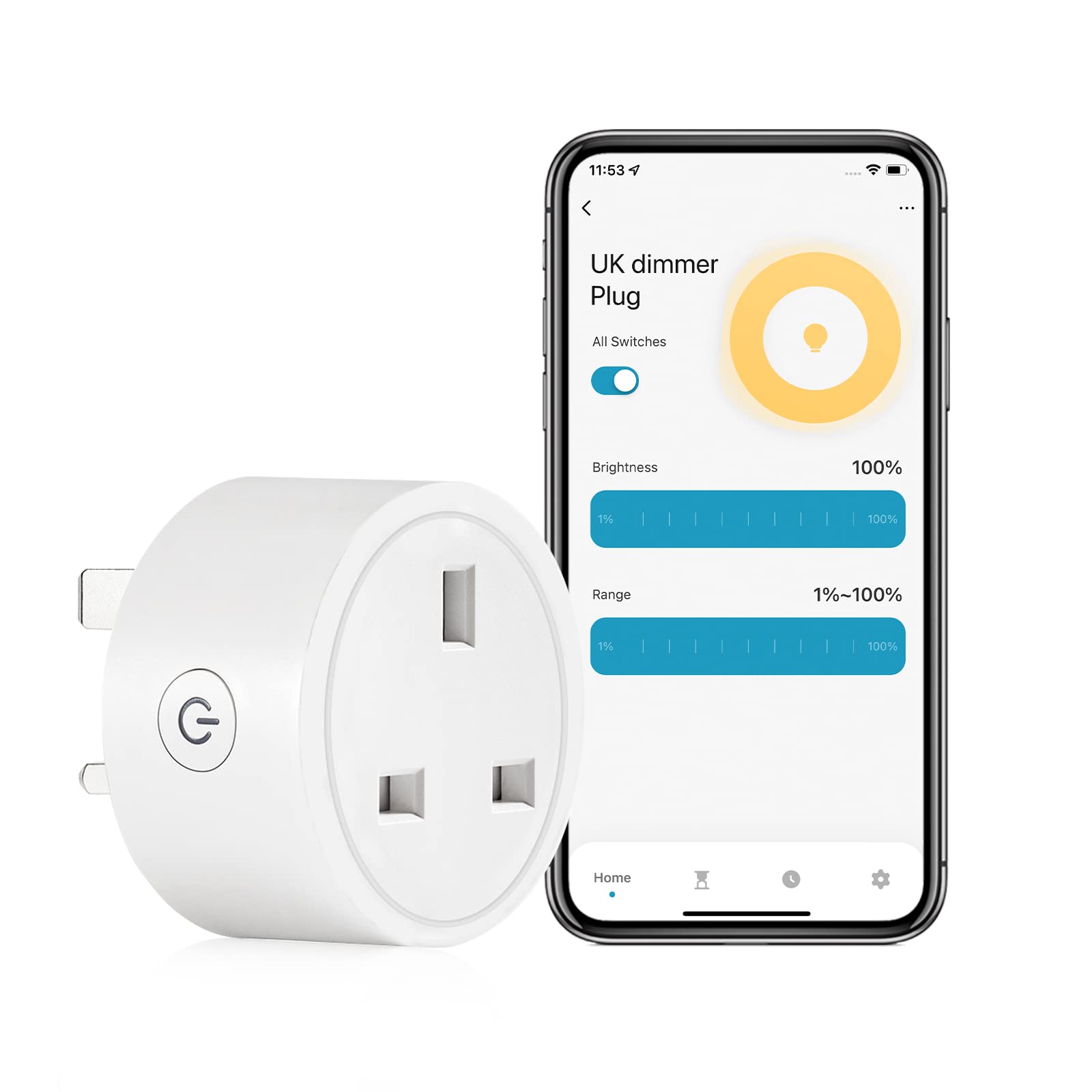 MOES Smart Plug, Dimmer Socket, CFL, Halogen and Incandescent Bulbs, Dimmer Lights Brightness Adjust, Compatible with Alexa & Google Home, 2.4GHz WiFi