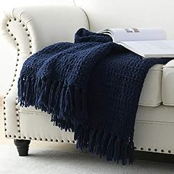 Chunky Knit Throw Blanket, Navy Blue Soft Warm Cozy
