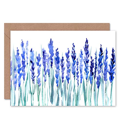 Wee Blue Coo Flowers Lavender Watercolour Greeting Card With Envelope Inside Premium Quality