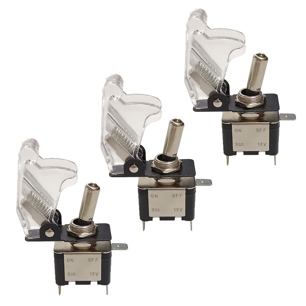 QitinDasen 3Pcs Car Toggle Switch, Transparent Waterproof Cover White LED Indicator, ON-OFF 2 Position 3 Pin SPST Auto Rocker Switch, for Car Auto Truck Boat (20A/12VDC)