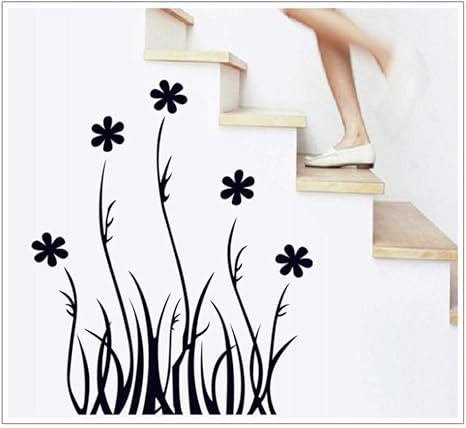 pegatina pared etiqueta engomada de la ventana de flores negras