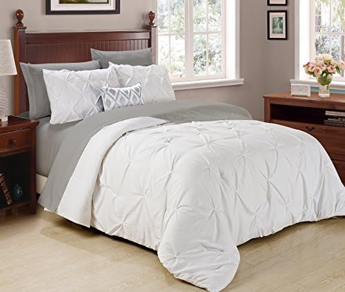 Cathay Home Bedding Set: Exquisite Pintuck Design Comfy and Cozy Ultra Soft Pinch Pleat 3-Piece Comforter & Sham Set -White, Full/Queen